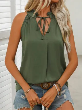 All-Rounder Solid Frill V-Neck Sleeveless Blouse