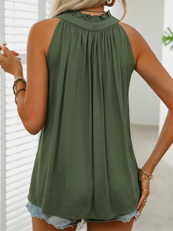 All-Rounder Solid Frill V-Neck Sleeveless Blouse