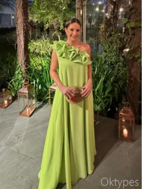 Alluring Green One Shoulder Flower Sheath Floor-Length Women Prom Dresses PDS1253