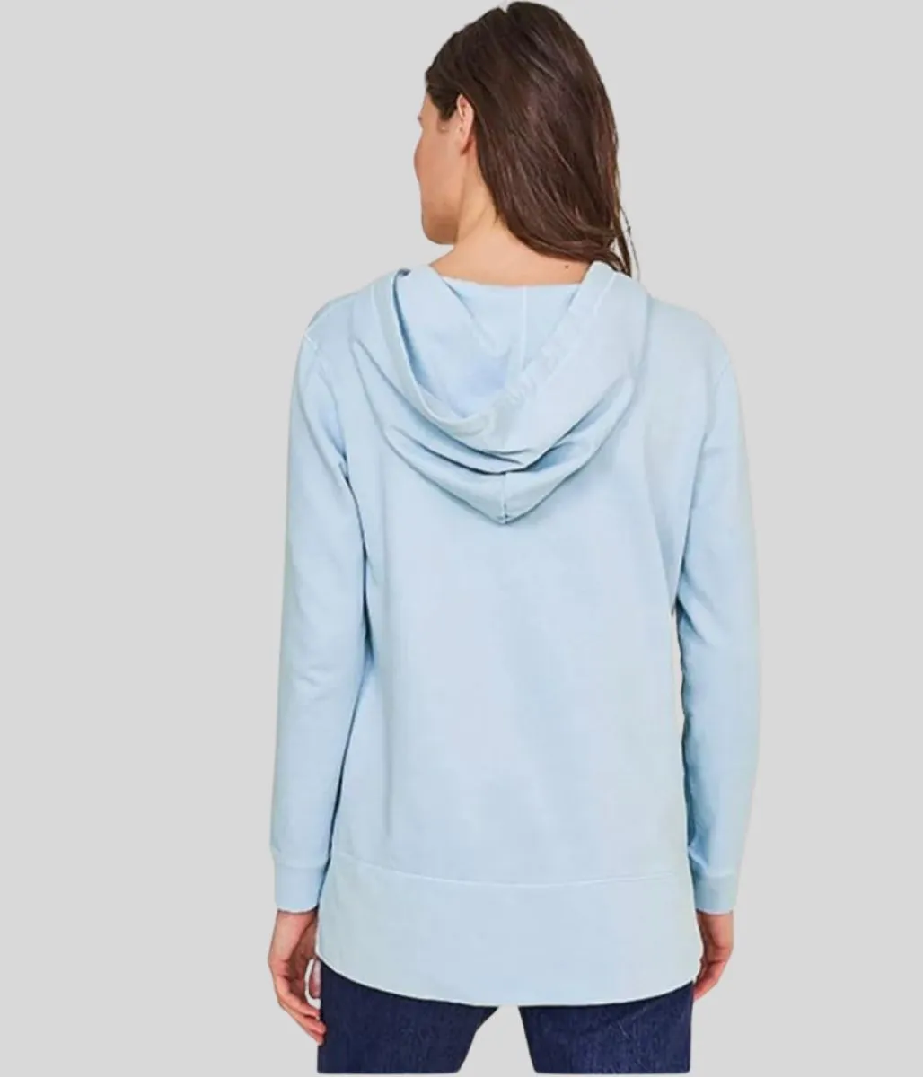 Blue Cotton V Neck Hoodie