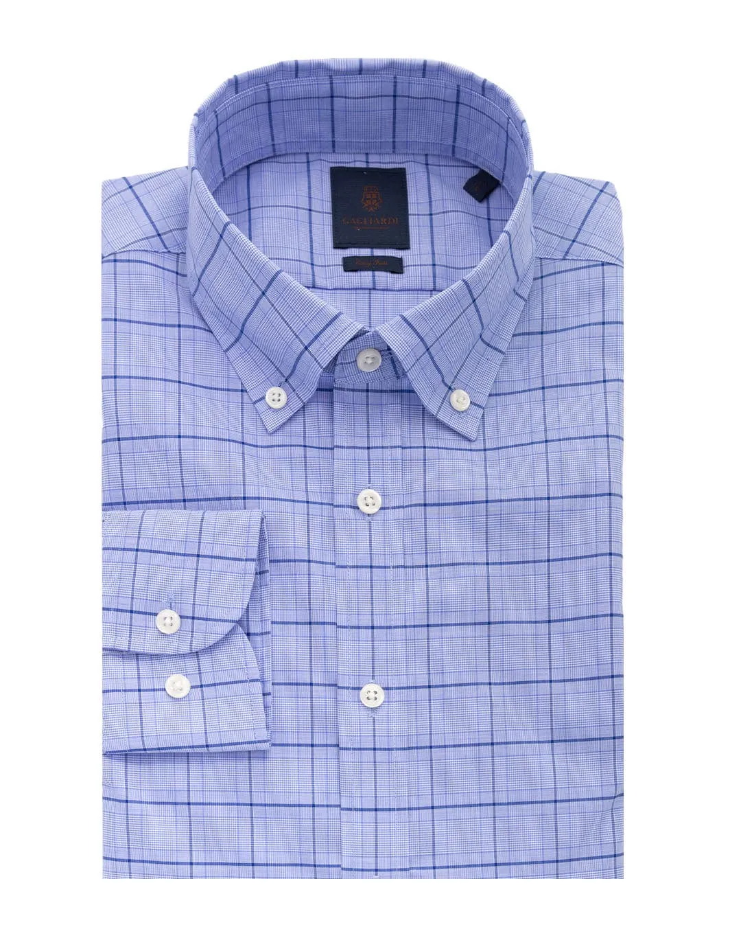 Blue Glen Check Windowpane Button-down Easy-iron Shirt