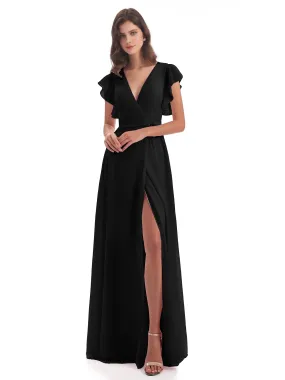 Bridesmaid Dress Black Hope Charming V Neck Long Chiffon Bridesmaid Dresses