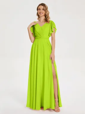 Bridesmaid Dress Lime Green Kate Charming V Neck Split Chiffon Bridesmaid Dresses