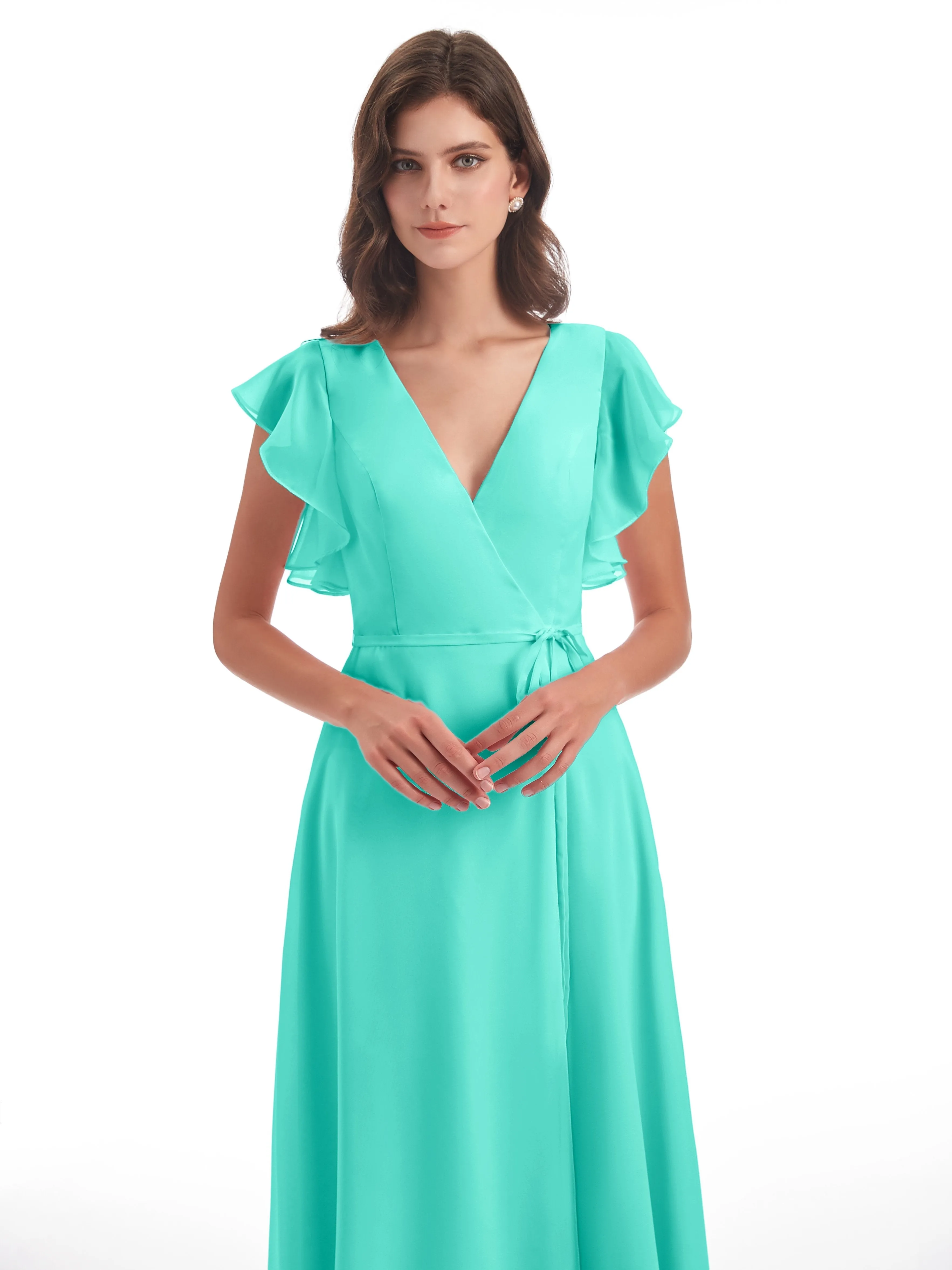 Bridesmaid Dress Spa Hope Charming V Neck Long Chiffon Bridesmaid Dresses