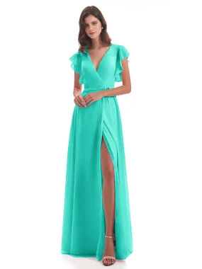 Bridesmaid Dress Spa Hope Charming V Neck Long Chiffon Bridesmaid Dresses