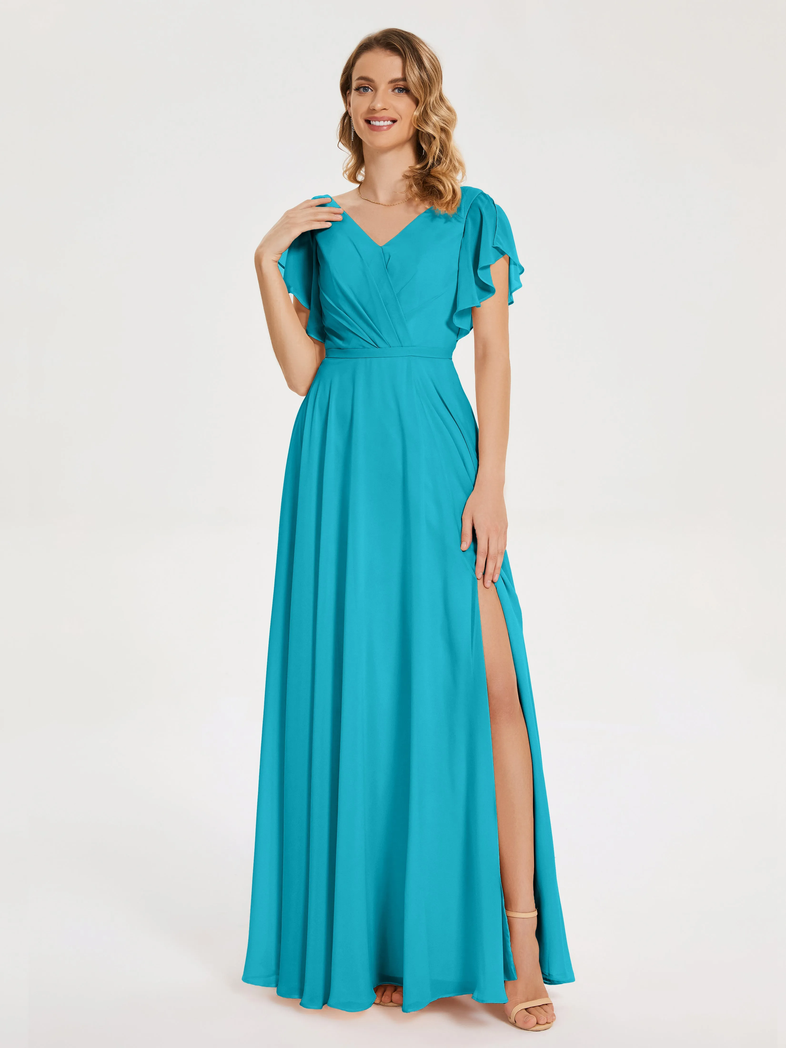 Bridesmaid Dresses Jade Kate Charming V Neck Split Chiffon Bridesmaid Dresses