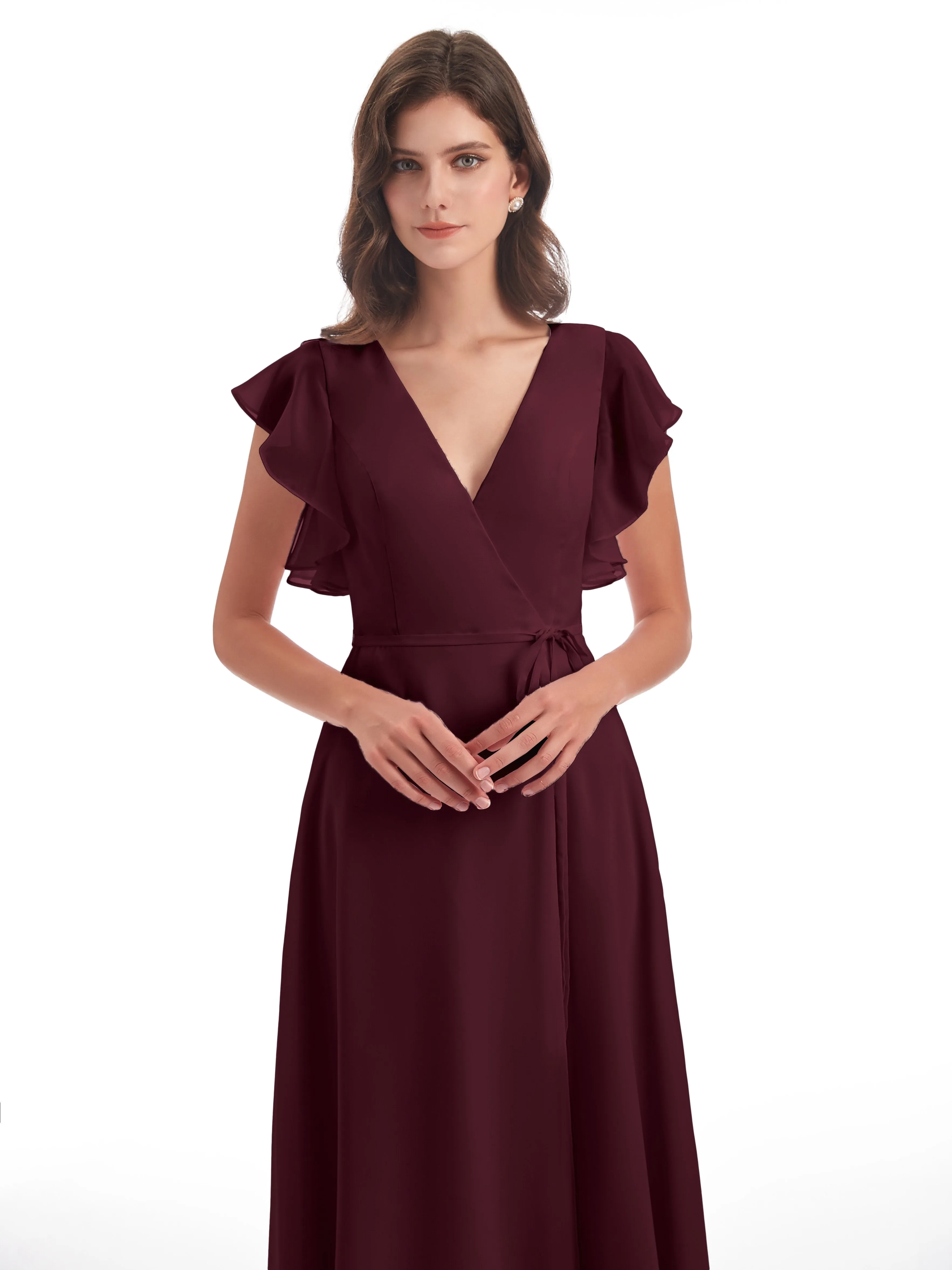 Cabernet Chiffon Bridesmaid Dress Hope Charming V Neck Long Chiffon Bridesmaid Dresses