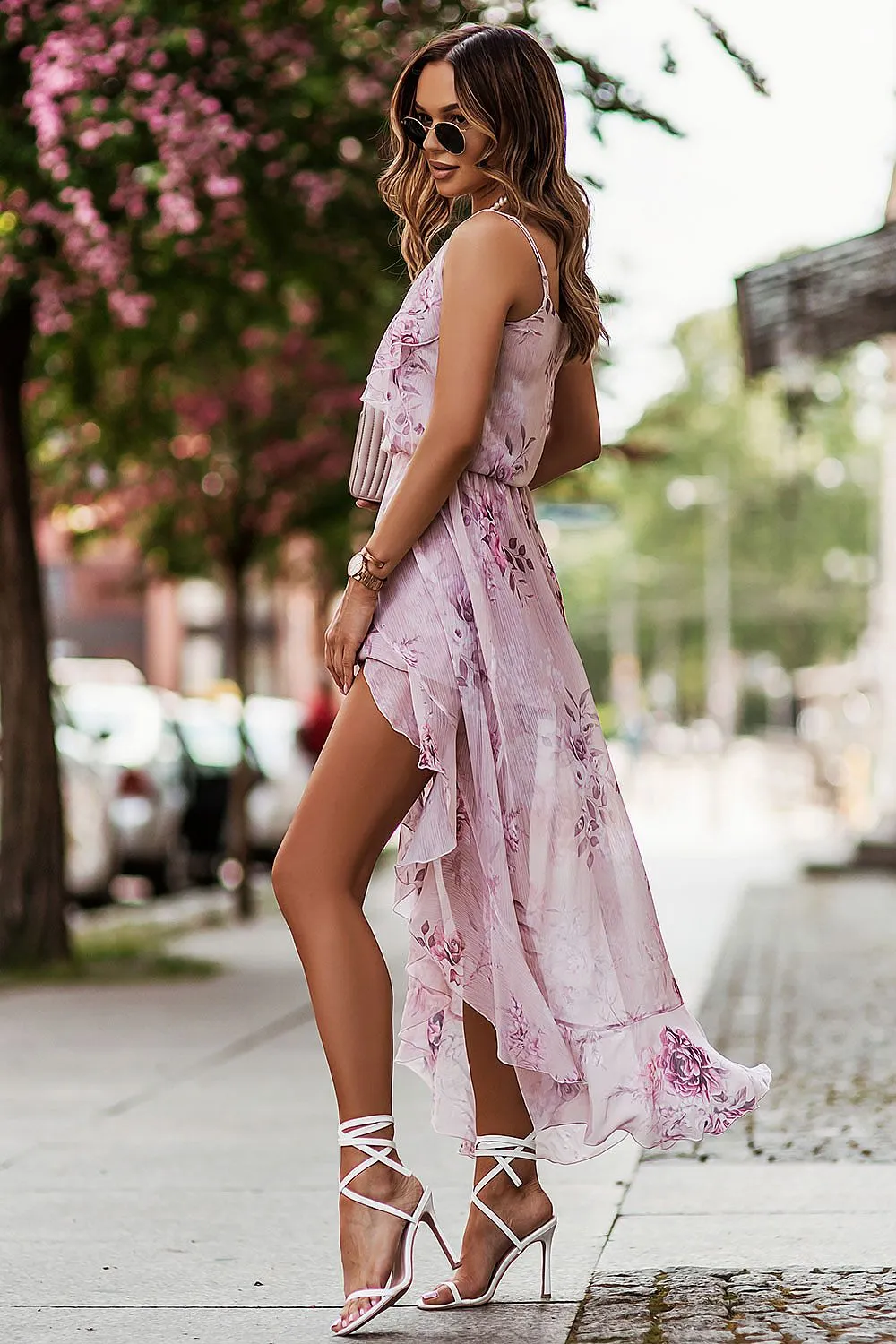 Charming Floral Chiffon Ruffle Daytime Dress