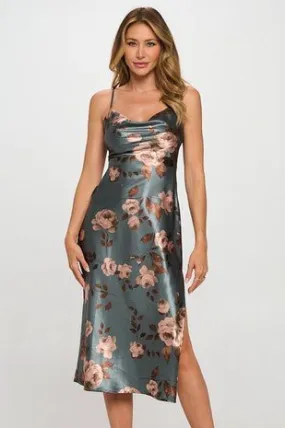 Charming Floral Satin Dress