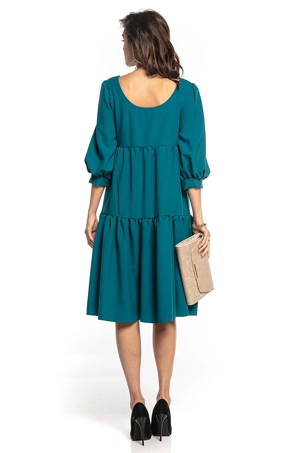 Charming Ruffled Boatneck Flare Dress