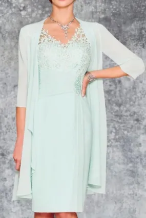 Charming Short Mint Chiffon Lace Mother of The Bride Dress with Jacket