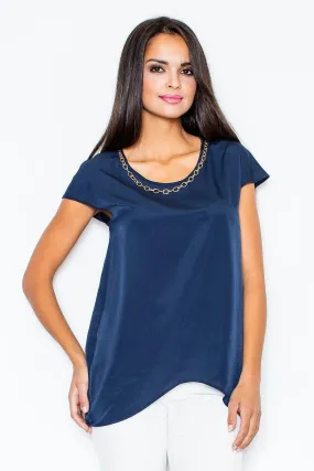 Chic Asymmetrical Blouse with Eye-Catching Gold Chain Detail