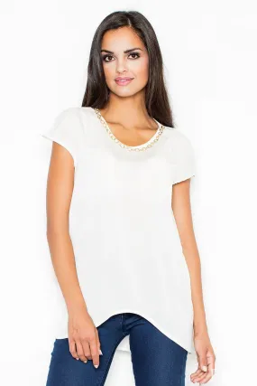 Chic Asymmetrical Blouse with Gold Chain Accent