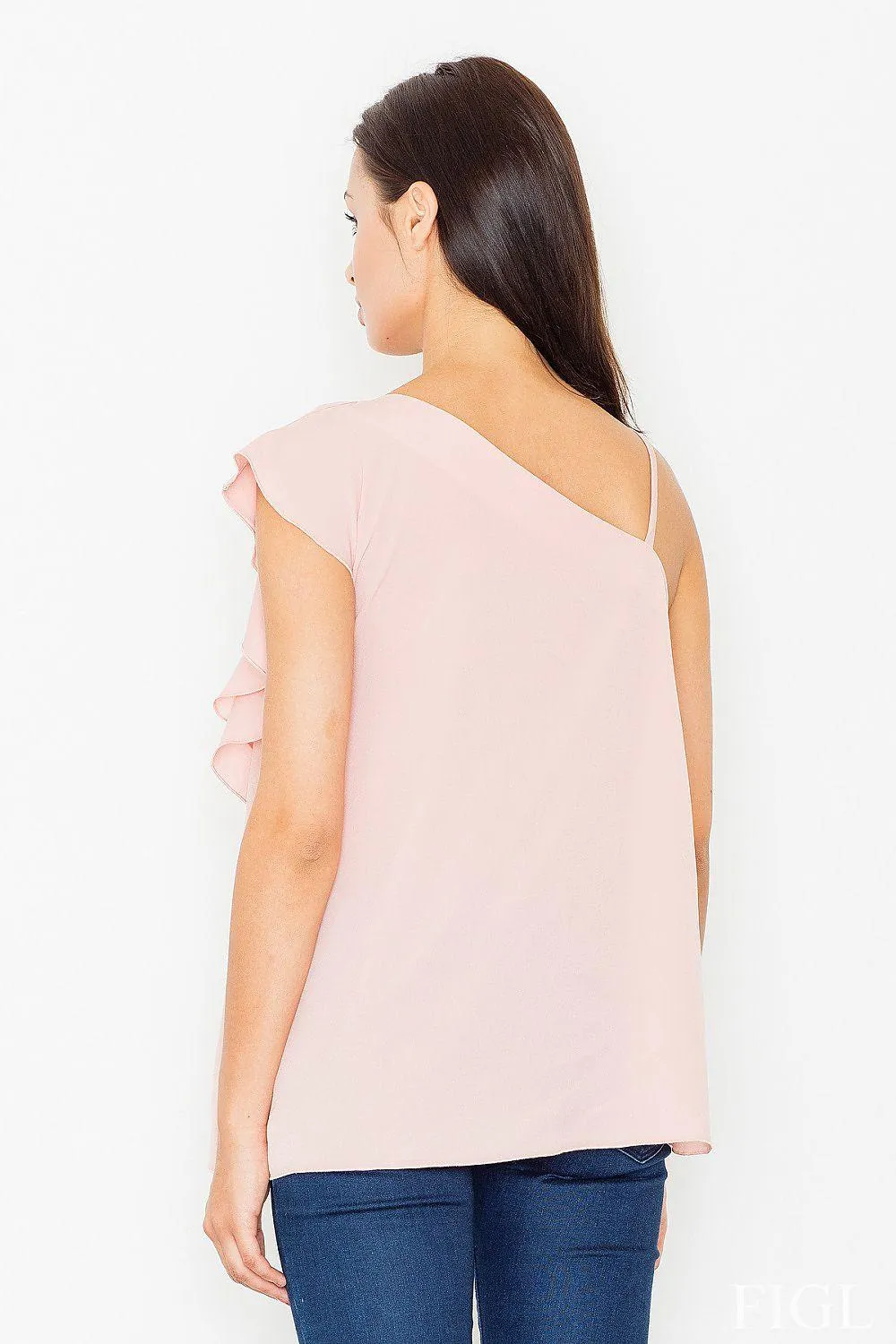 Chic Frill-Embellished Peek-a-Boo Blouse for Effortless Sophistication