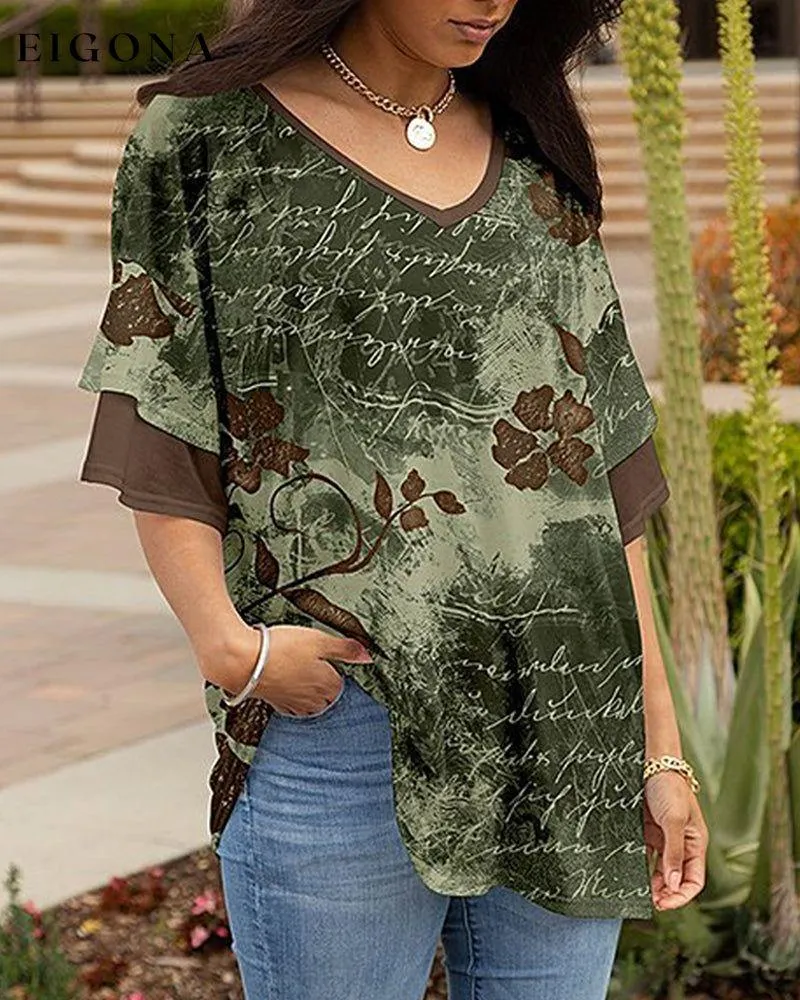 Chic V Neck Print T-shirt