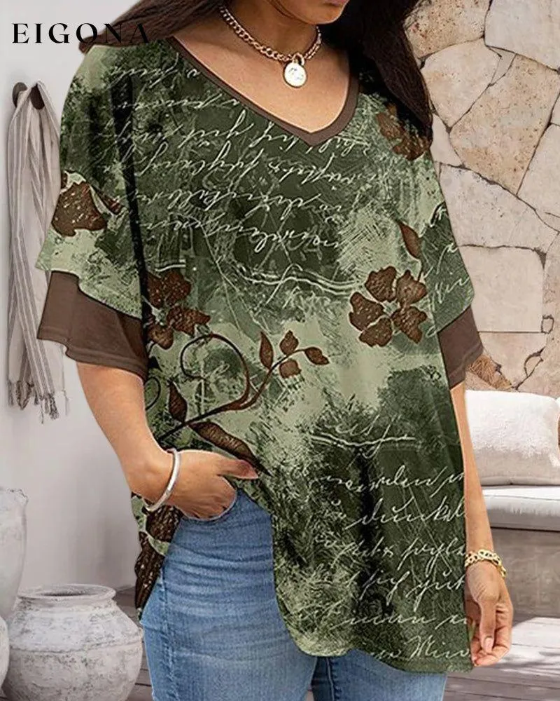 Chic V Neck Print T-shirt