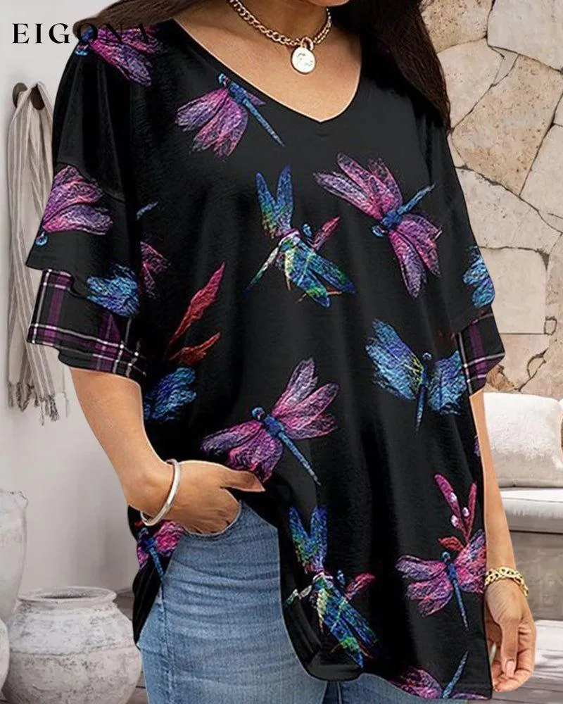 Chic V Neck Print T-shirt