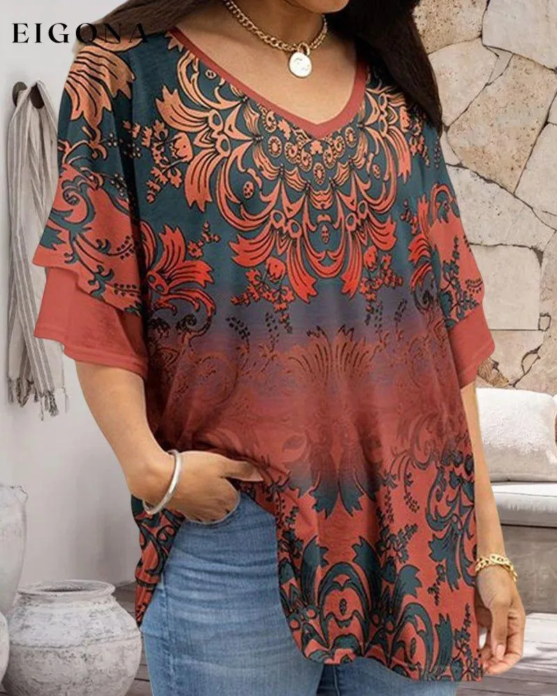 Chic V Neck Print T-shirt