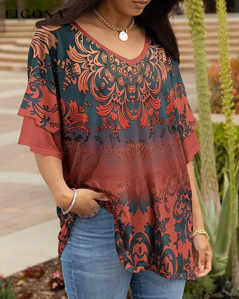 Chic V Neck Print T-shirt