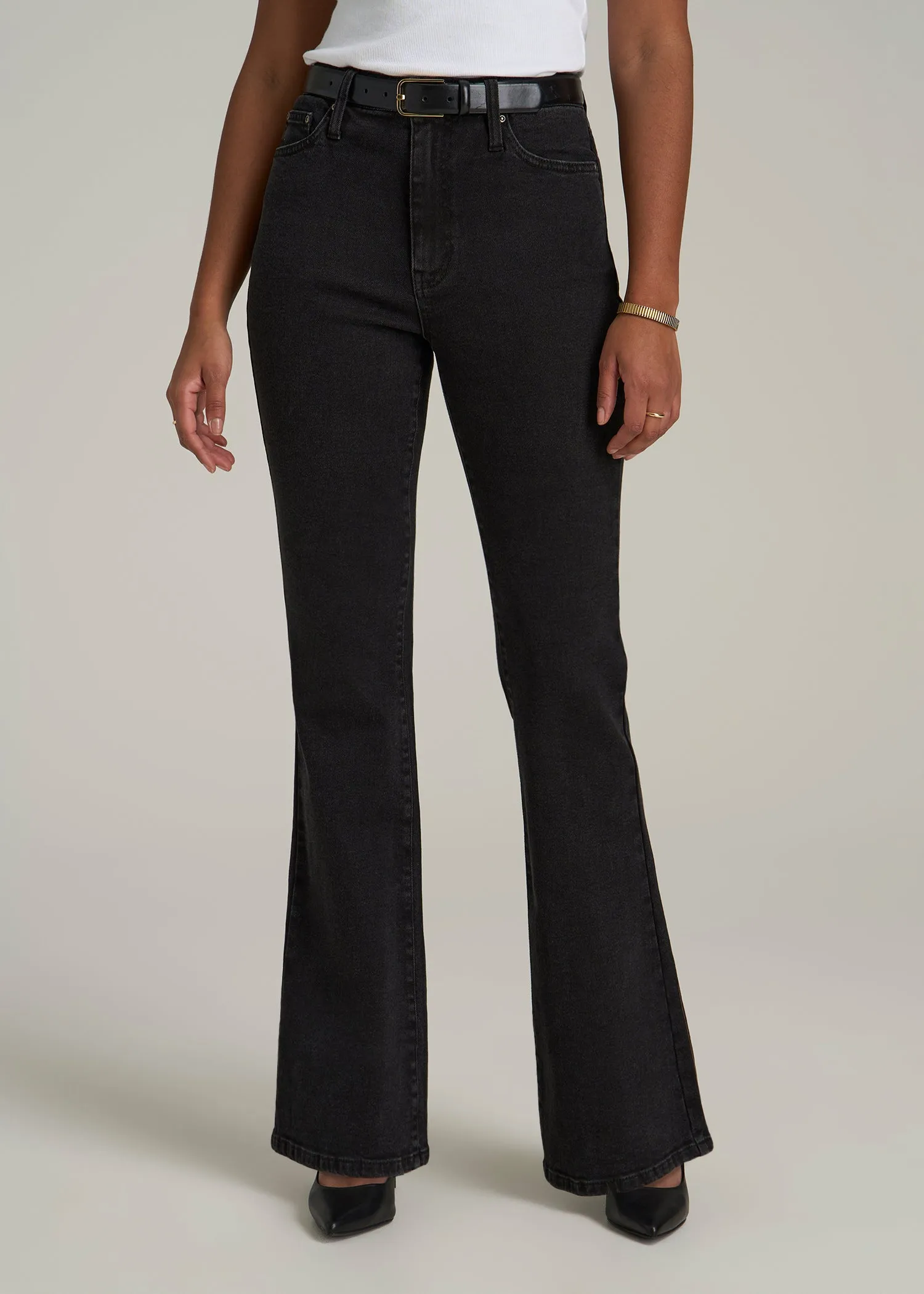 Chloe High Rise Flare Jeans for Tall Women in Onyx Black Wash