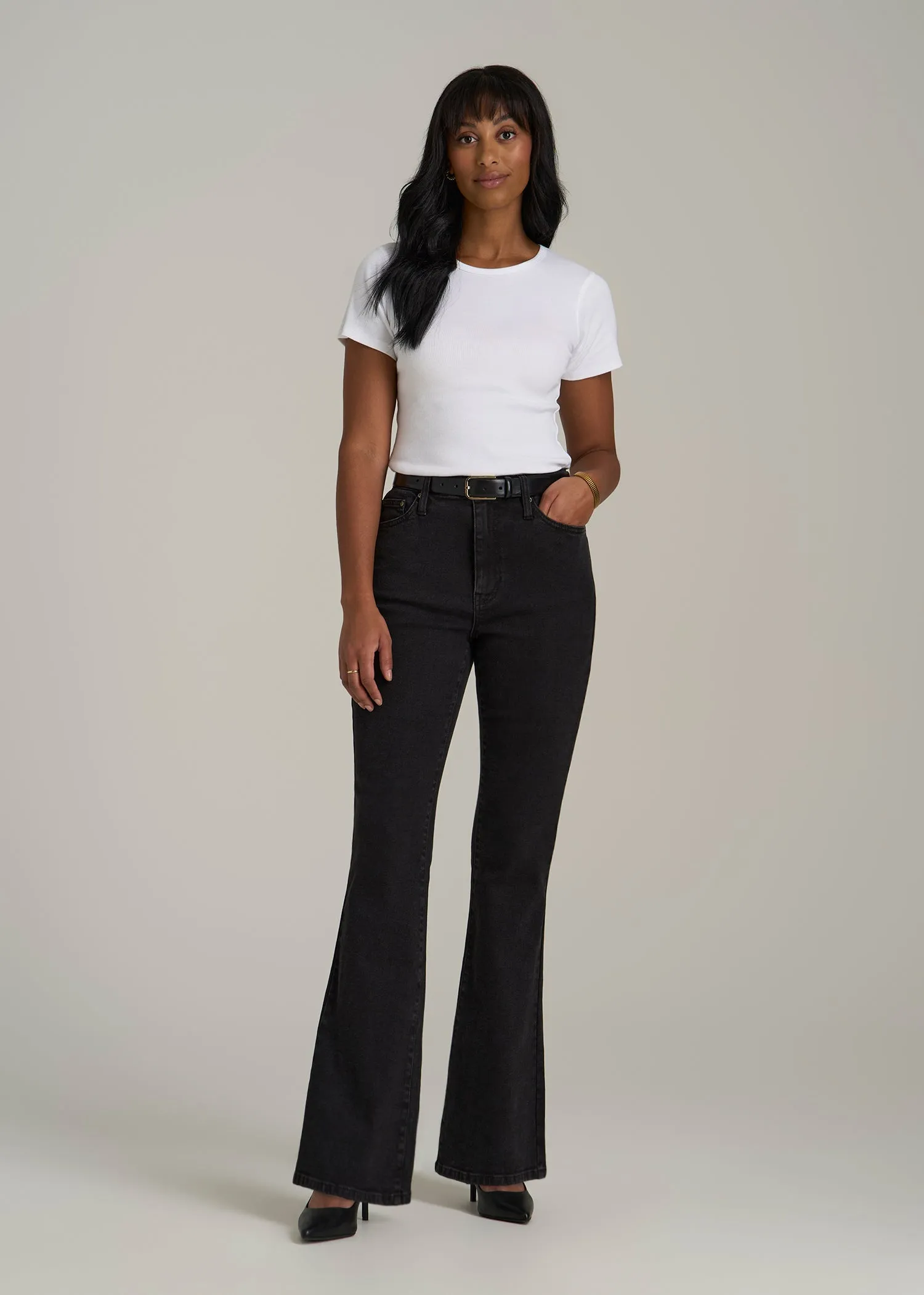 Chloe High Rise Flare Jeans for Tall Women in Onyx Black Wash