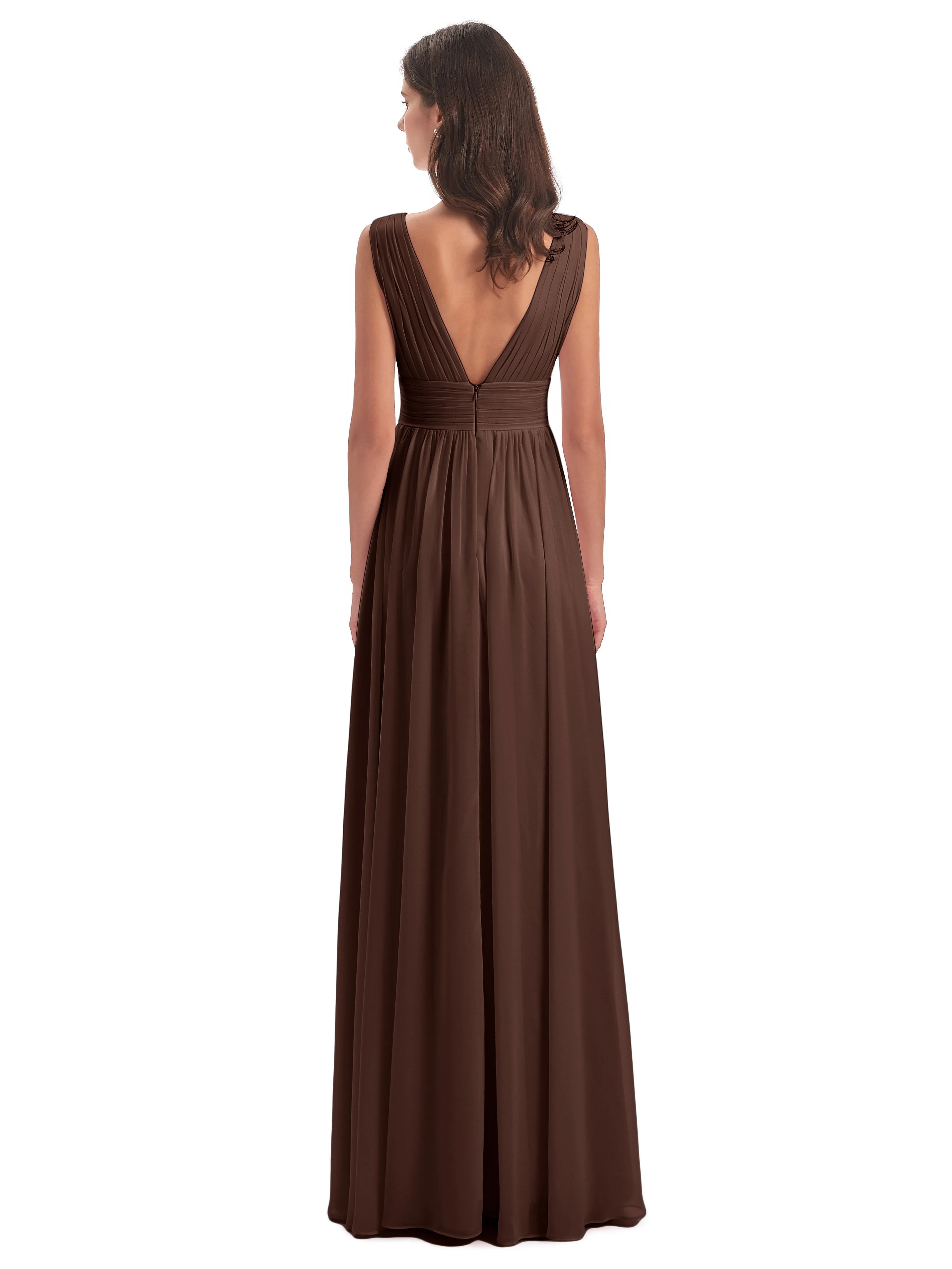 Chocolate Bridesmaid Dress Charming Chiffon V Neck Split Long Bridesmaid Dresses