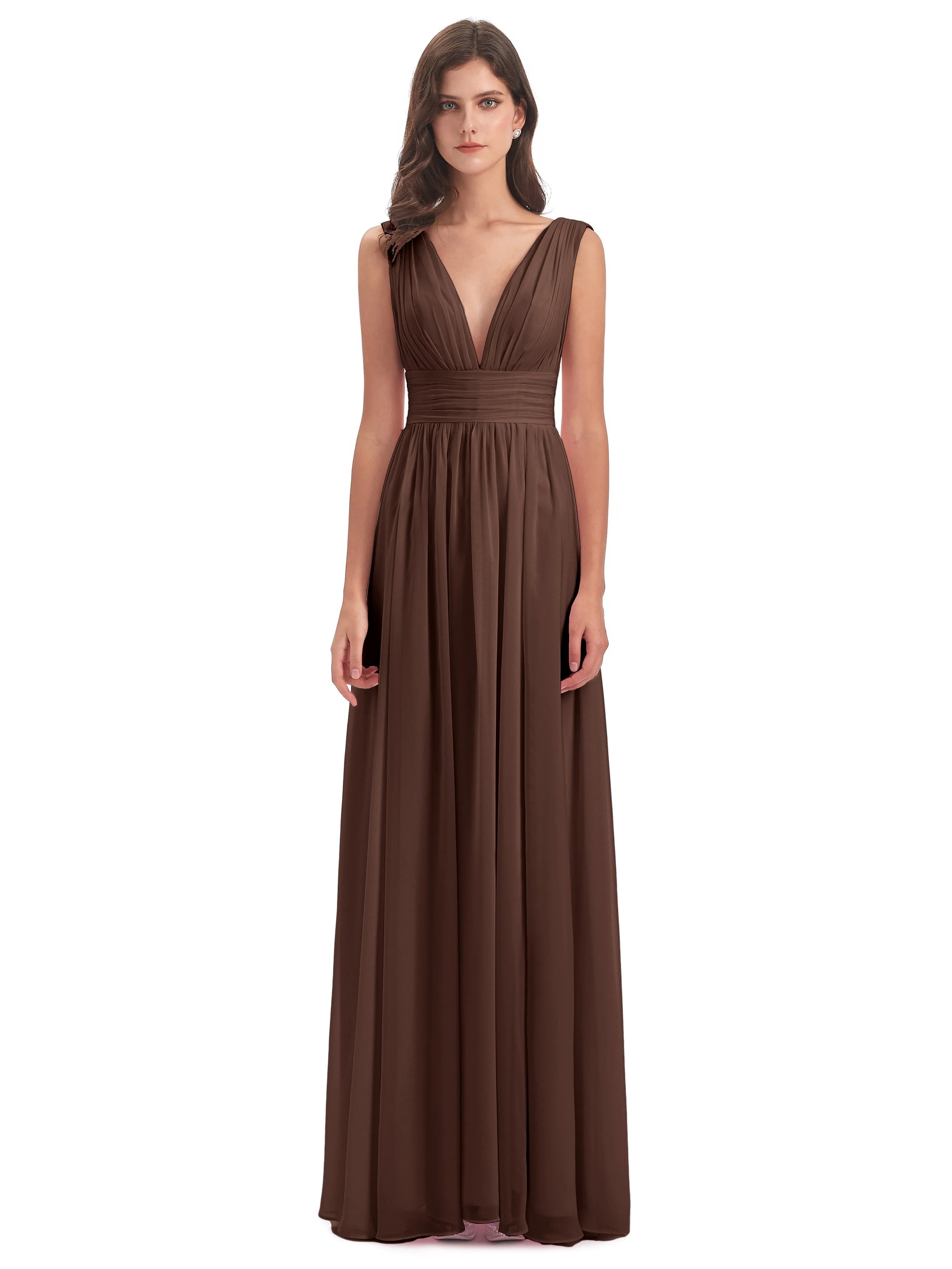 Chocolate Bridesmaid Dress Charming Chiffon V Neck Split Long Bridesmaid Dresses