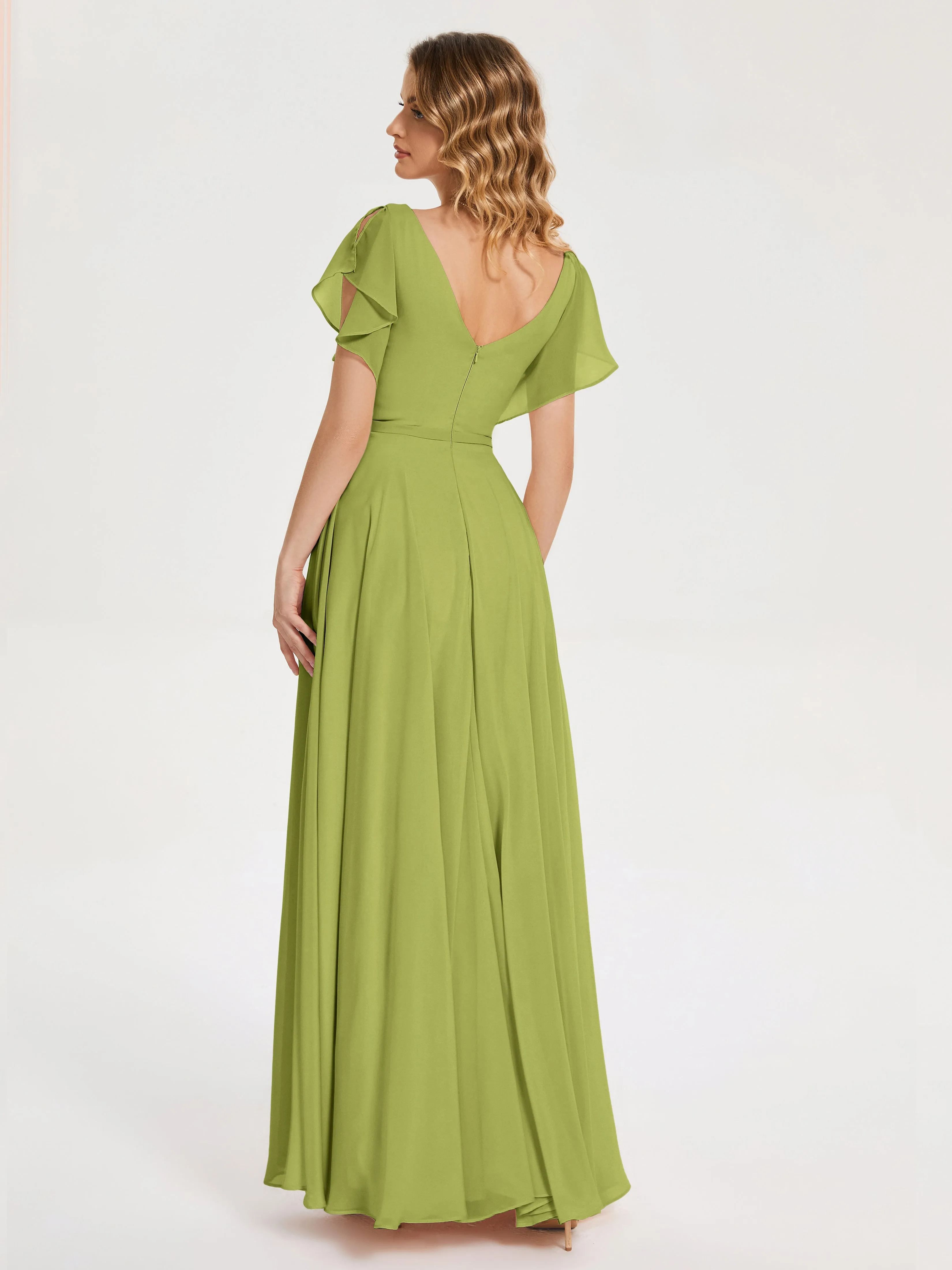 Clover Bridesmaid Dress Kate Charming V Neck Split Chiffon Bridesmaid Dresses