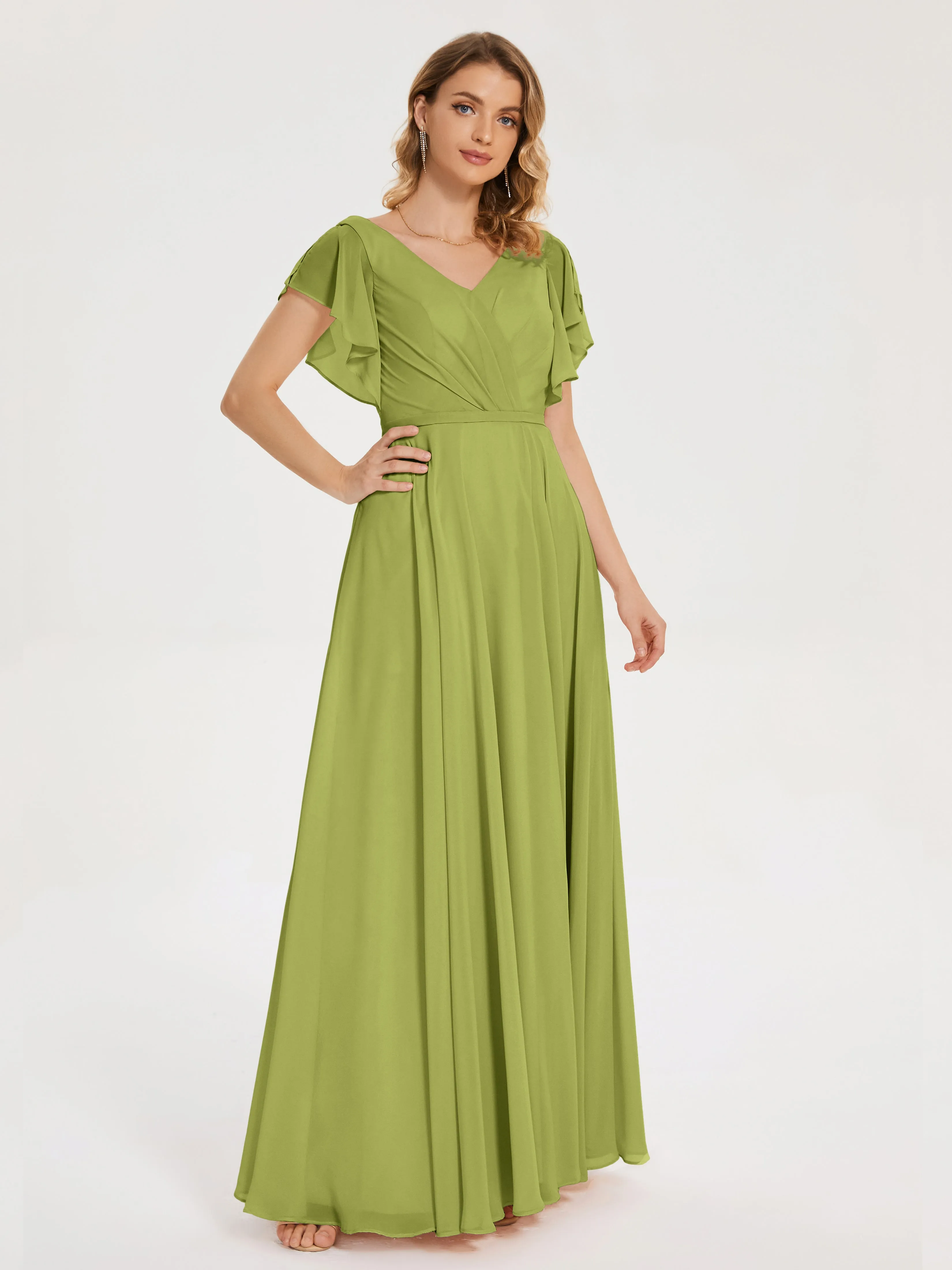 Clover Bridesmaid Dress Kate Charming V Neck Split Chiffon Bridesmaid Dresses