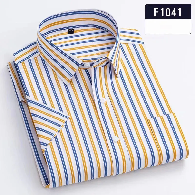 cotton summer short sleeve shirts for men slim fit Casual striped tops