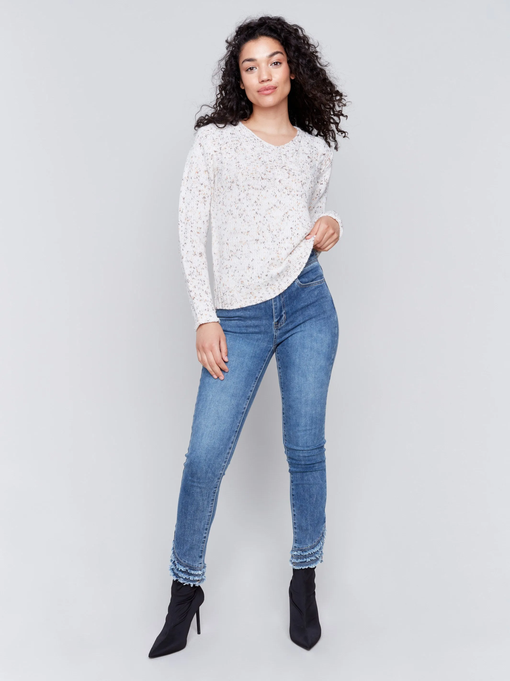 Cozy Nep Yarn Sweater - Cream Flecks