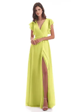 Daffodil Bridesmaid Dress Hope Charming V Neck Long Chiffon Bridesmaid Dresses