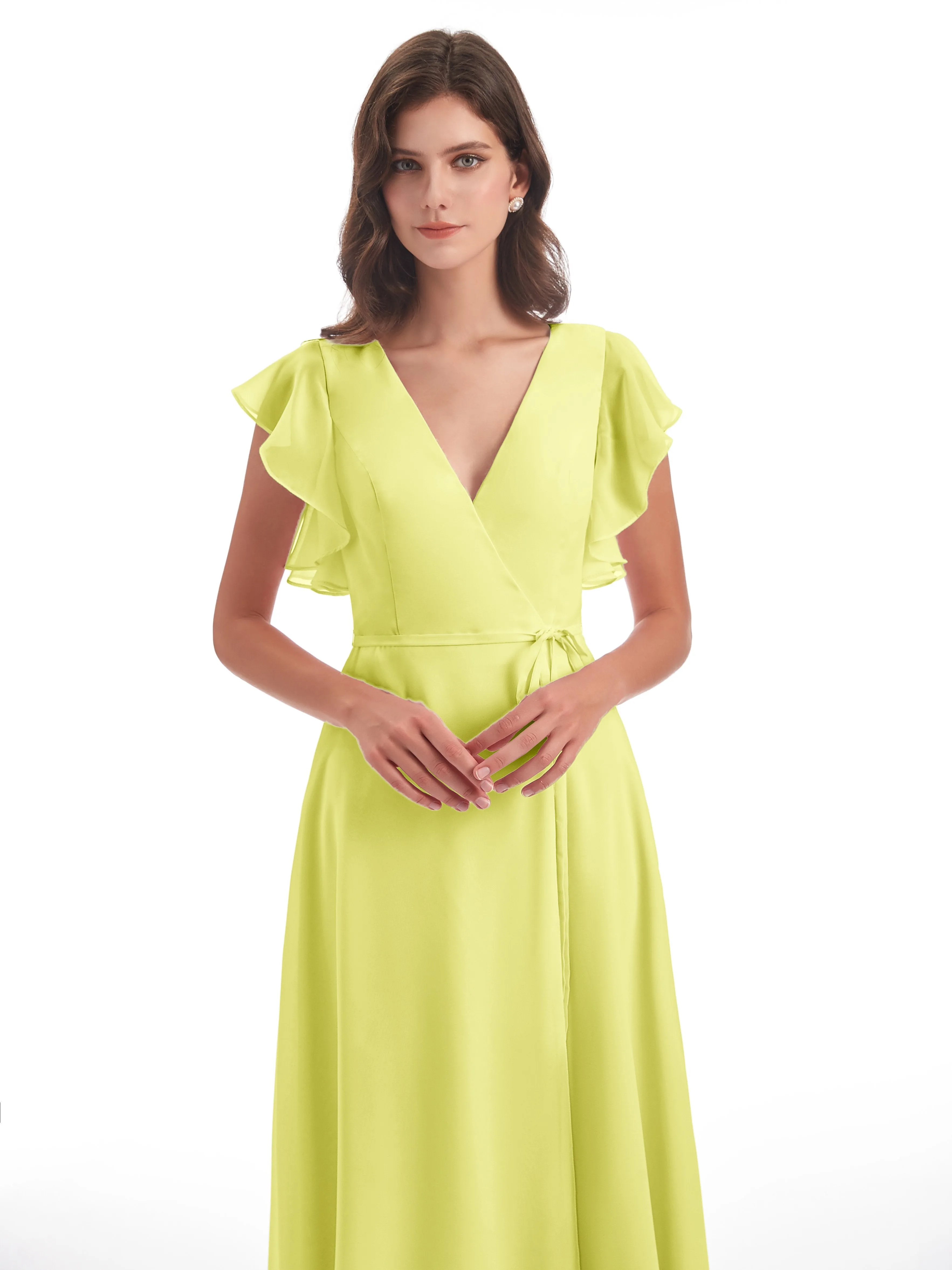 Daffodil Bridesmaid Dress Hope Charming V Neck Long Chiffon Bridesmaid Dresses