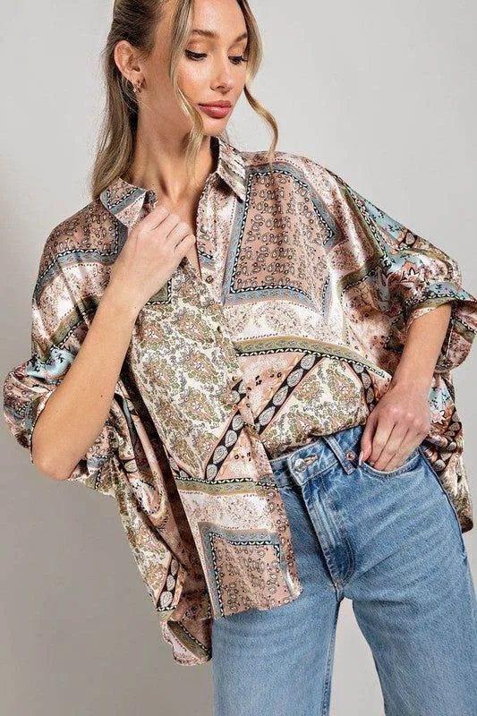 eesome Printed Half Sleeve Blouse Top