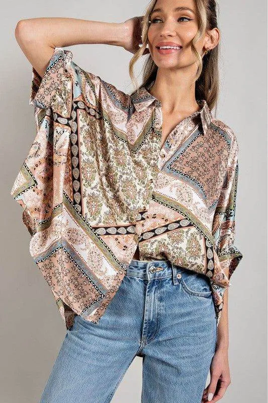 eesome Printed Half Sleeve Blouse Top