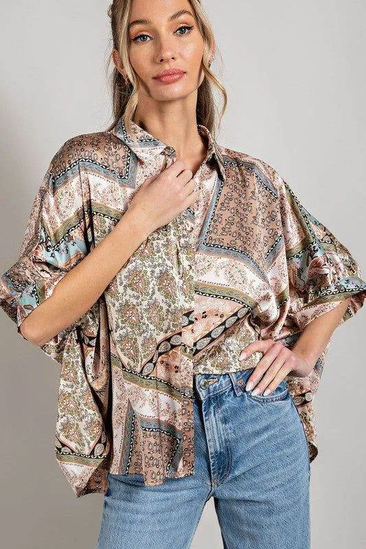 eesome Printed Half Sleeve Blouse Top