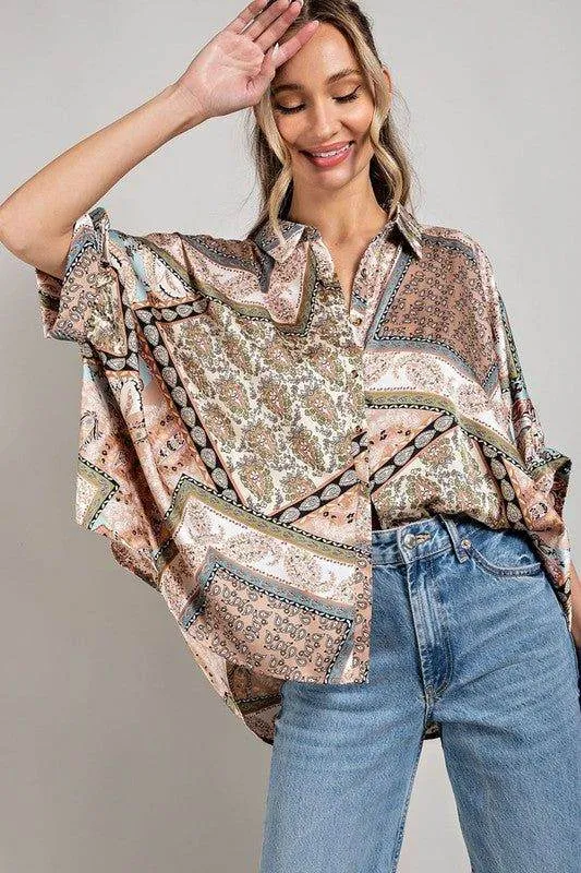 eesome Printed Half Sleeve Blouse Top