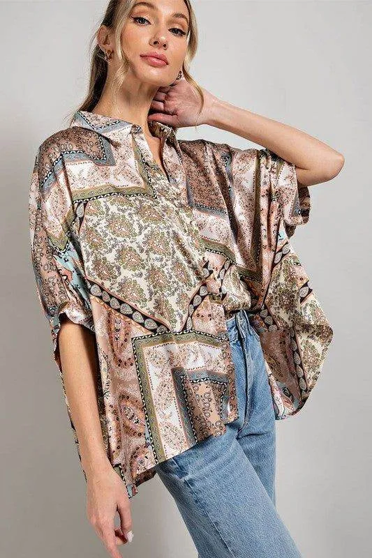 eesome Printed Half Sleeve Blouse Top