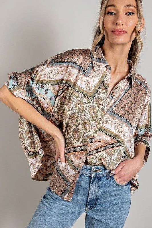 eesome Printed Half Sleeve Blouse Top