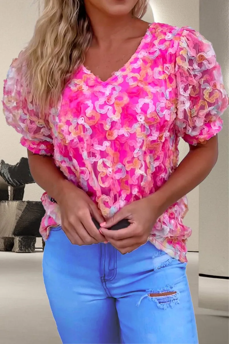 Elegant Pink Appliqué Blouse Shirt for Effortless Summer Style