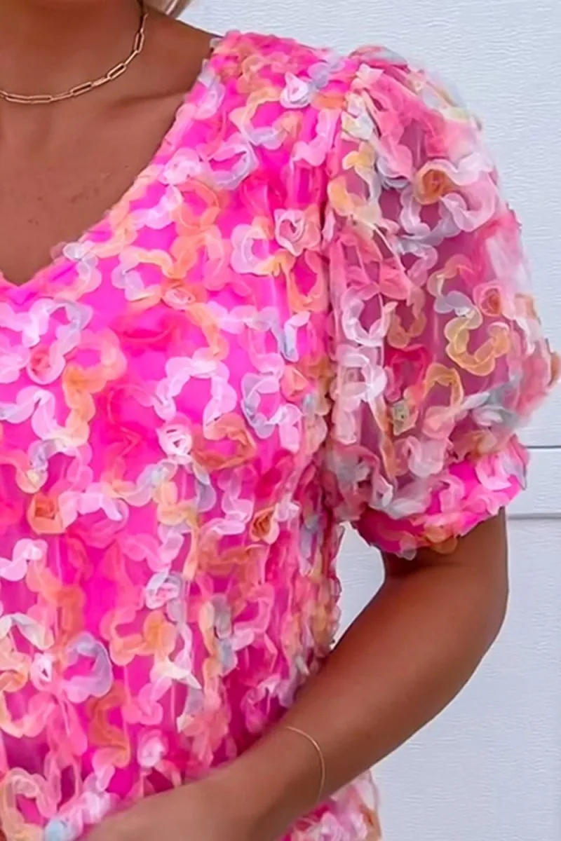 Elegant Pink Appliqué Blouse Shirt for Effortless Summer Style