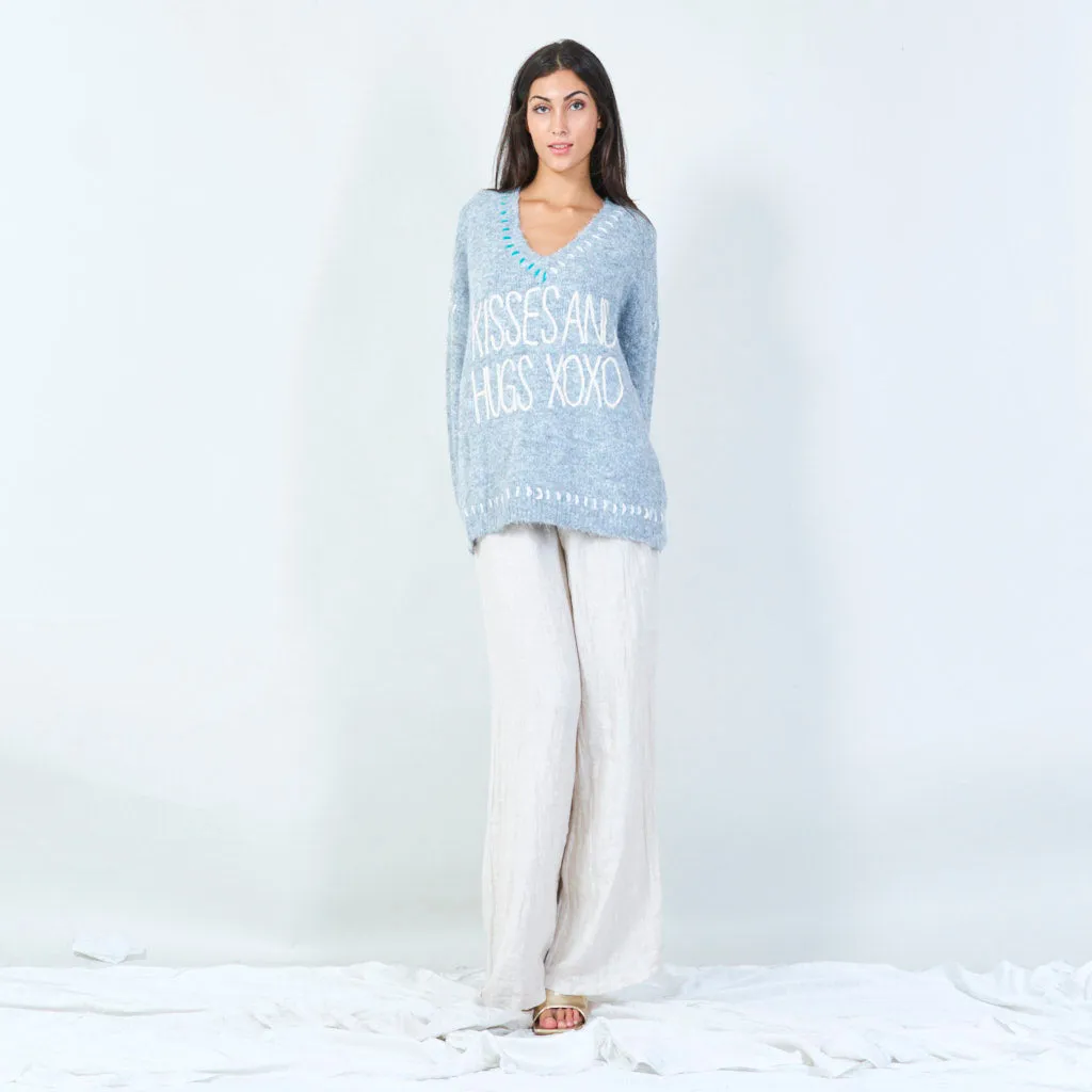 Embroidered v-neck oversized sweater wholesale