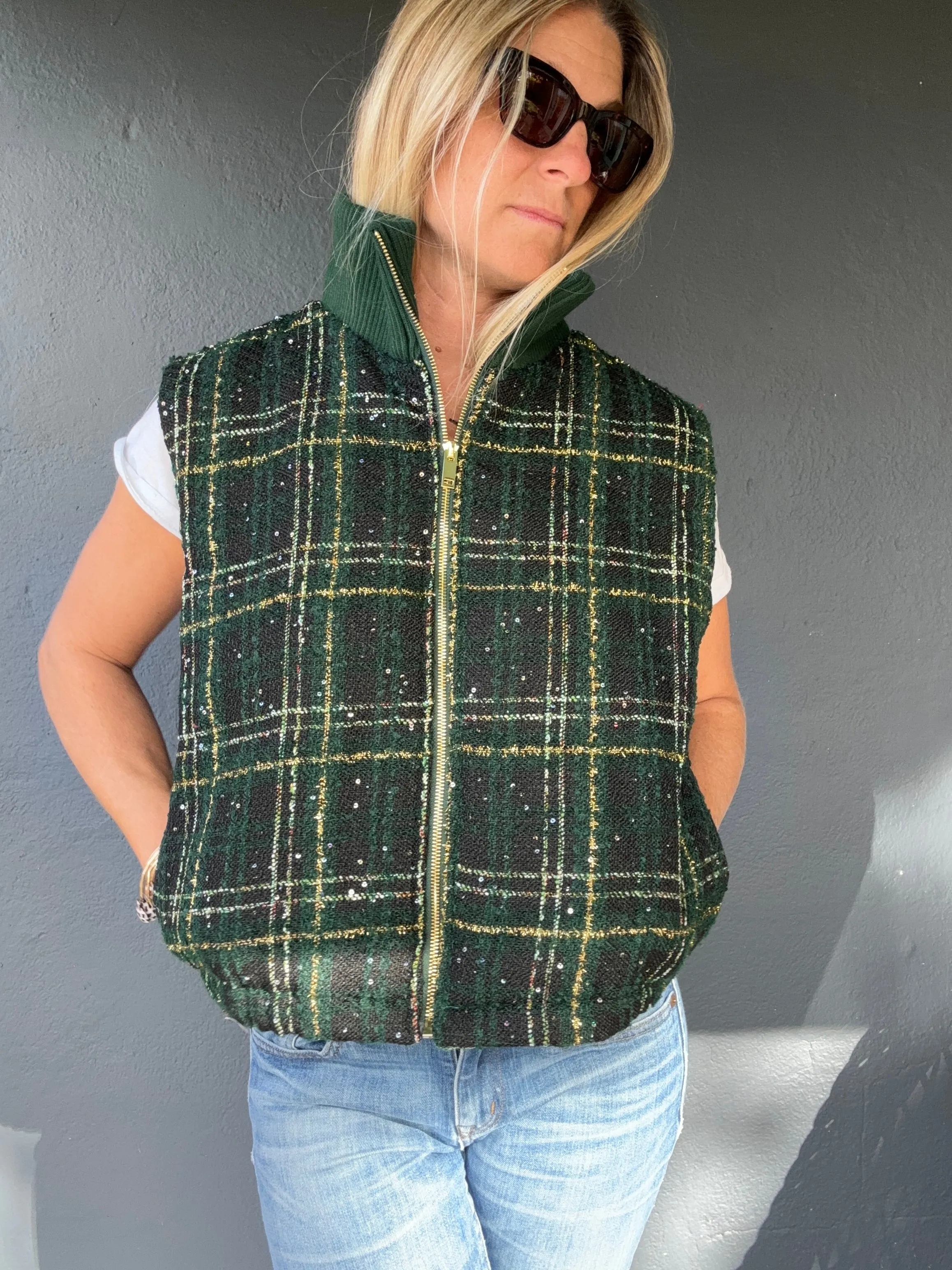 Festive Plaid padded vest