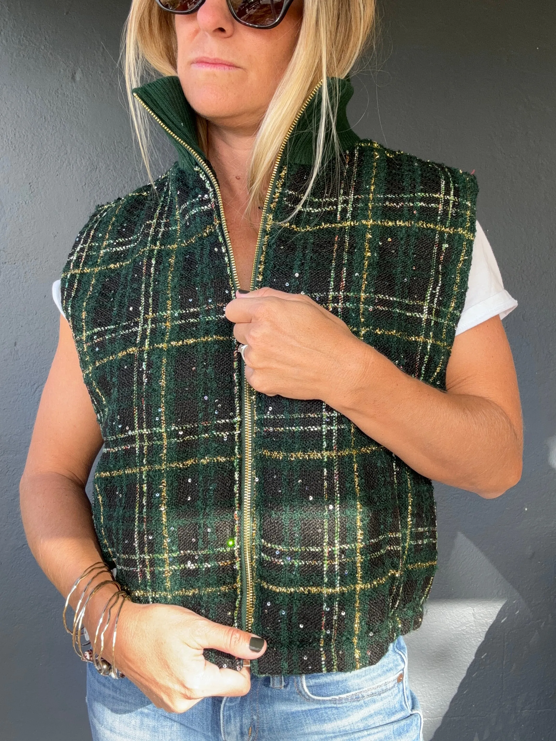 Festive Plaid padded vest