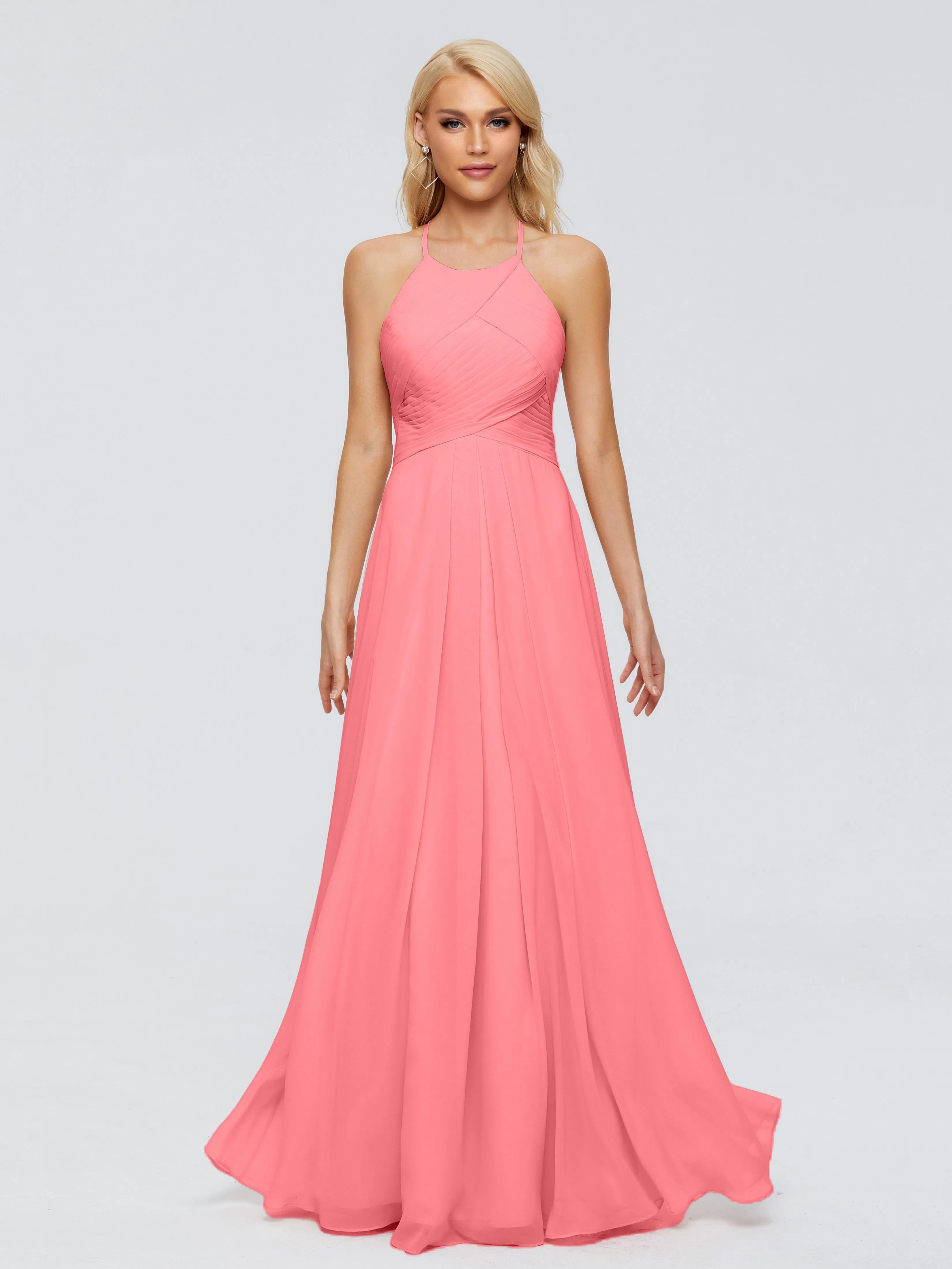 Finley Charming Halter Ruched Chiffon Bridesmaid Dresses