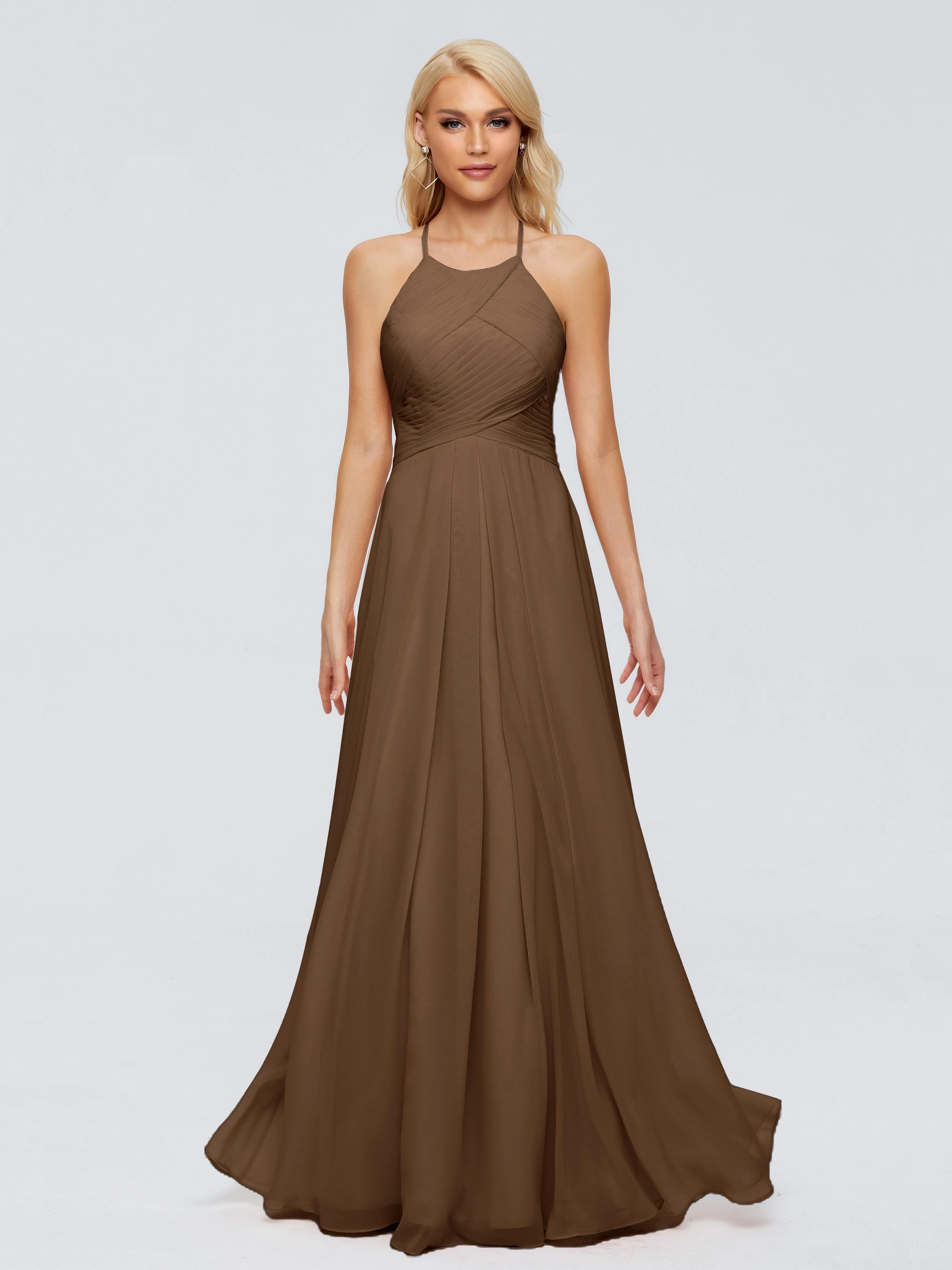 Finley Charming Halter Ruched Chiffon Bridesmaid Dresses