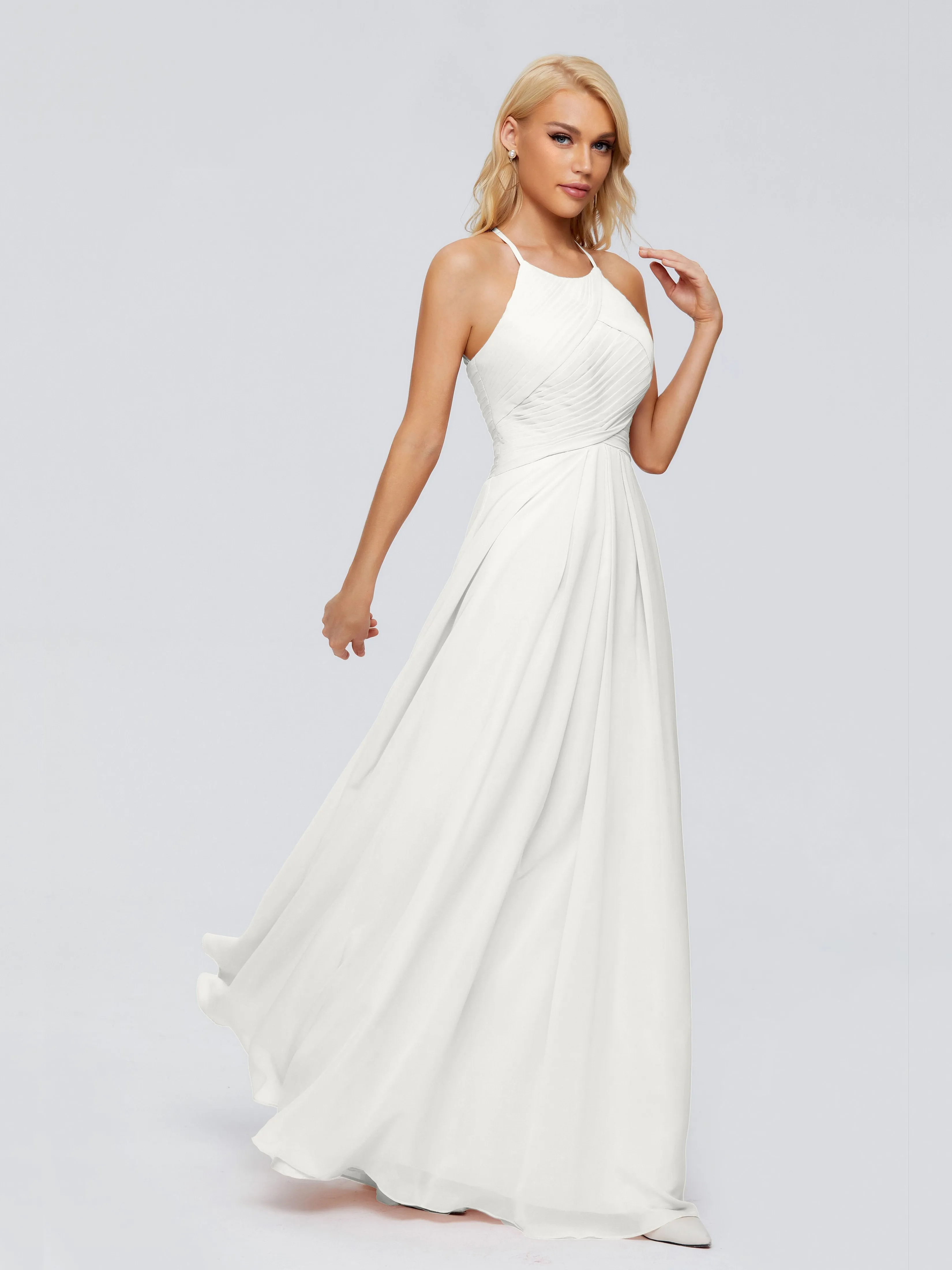 Finley Charming Halter Ruched Chiffon Bridesmaid Dresses