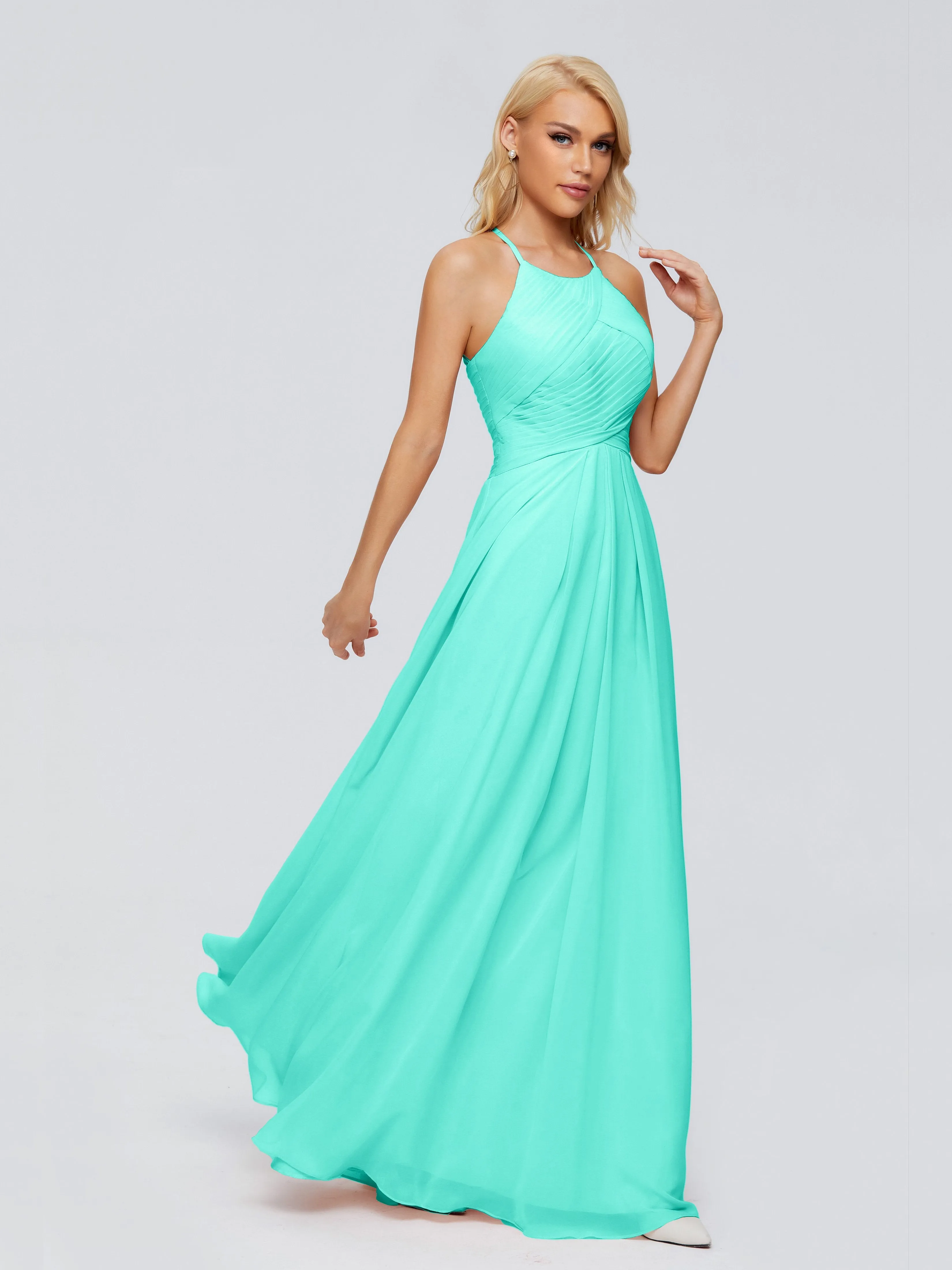 Finley Charming Halter Ruched Chiffon Bridesmaid Dresses