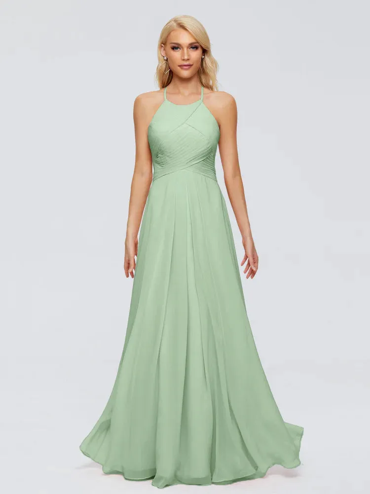 Finley Charming Halter Ruched Chiffon Bridesmaid Dresses