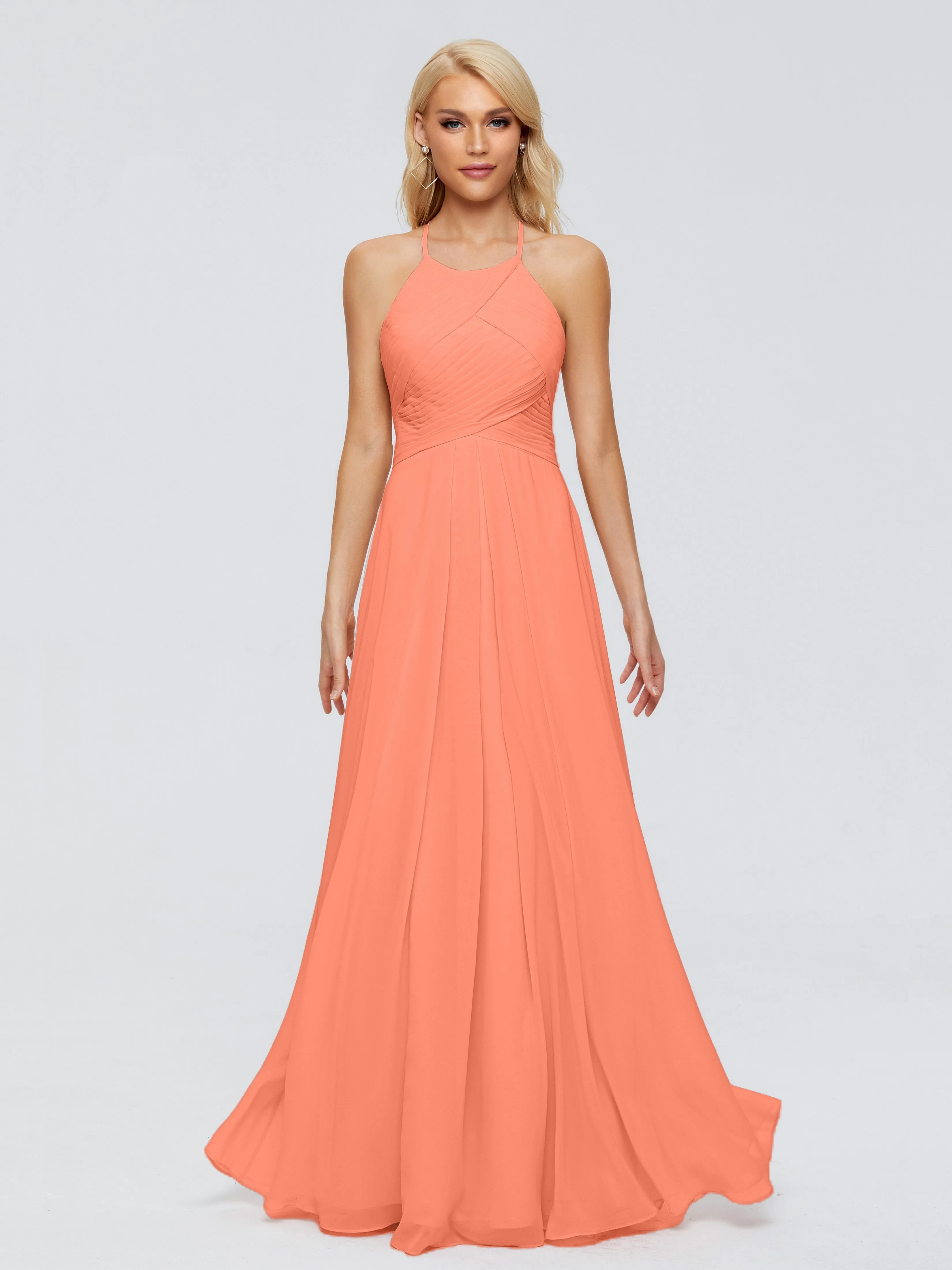 Finley Charming Halter Ruched Chiffon Bridesmaid Dresses